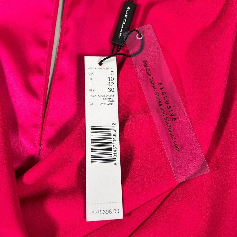 Elie Tahari Collection Womens Pink Fit & Flare Pleated Cowl Neck Dress Size 6 - Picture 15 of 16